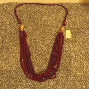 Talbots burgundy red beaded statement necklace